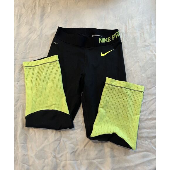 Nike Pro Cropped Leggings w/ Yellow Mesh - XS - Picture 6 of 6